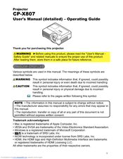 Hitachi CP-X807J User Manual – Operating Manual