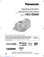 Panasonic HDCSD600K Operating Instructions Manual