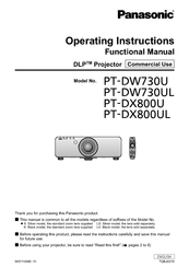 Panasonic PT-DW730ULK Operating Instructions Manual