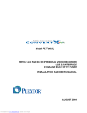 Plextor PX-TV-402U Installation And User Manual