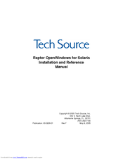 Tech Source RAPTOR 2500T-DL - RAPTOR OPENWINDOWS FOR SOLARIS INSTALLATION AND Installation And Reference Manual