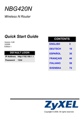 ZyXEL Communications NBG-420N Quick Start Manual
