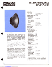 Altec Lansing 3156 LF SPEAKER Manual