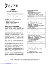 ALTEC LANSING 4200A POWER AMPLIFIER Specifications
