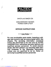 Altec Lansing 9442A POWER AMPLIFIER Manual