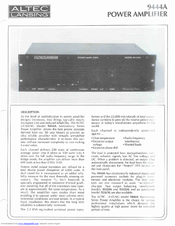 Altec Lansing 9444A POWER AMPLIFIER Manual