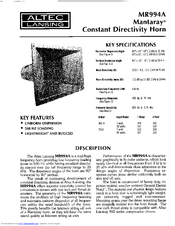 Altec Lansing MR994A HF HORN Manual