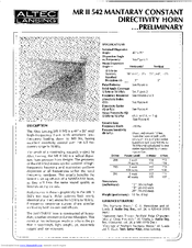 Altec Lansing MRII542 HF HORN Manual