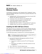 Nec MOBILEPRO 900 - RELEASE NOTES Release Note