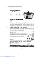 MORPHY RICHARDS ECOLECTRIC SLOW COOKER Instructions Manual