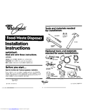 WHIRLPOOL GC2000XE - 1/2 HP Continuous-Feed Food Disposer Installation Instructions