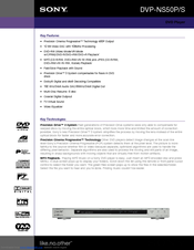 Sony DVP-NS50P/S - Cd/dvd Player Specifications