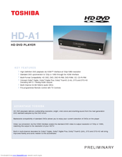 Toshiba HDA1 - HD DVD Player Specifications