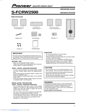 Pioneer SFCRW2500 - Surround Sound Speaker Operating Manual