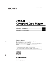 Sony CDX GT52W - MP3 / WMA Operating Instructions Manual