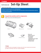 Canon B45 - Faxphone B45 Bubble Jet Fax Machine Setup Sheet