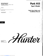 Hunter Park Hill Type 2 Quick Start Manual And Installation Manual