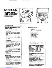 Pentax 201SA - AF - Hot-shoe clip-on Flash Operating Manual