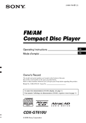 Sony CDX-GT610U Operating Instructions Manual