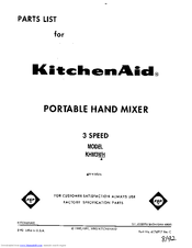Kitchenaid KHM3WH - Hand Mixer Parts List