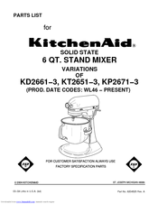 Kitchenaid KP2671XAC - Professional Stand Mixer Parts List