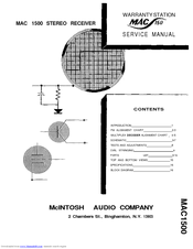 MCINTOSH MAC1500 - SERVICE  1 Service Manual