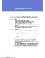 F-SECURE MOBILE SECURITY 6 FOR WINDOWS MOBILE - Quick Manual