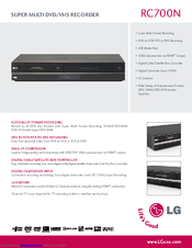 LG RC700N -  - DVDr/ VCR Combo Specifications