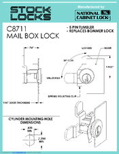 National Cabinet Lock C8711 Dimensional Drawing