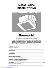 Panasonic WhisperCeiling FV-20VQ3 Installation Instructions Manual