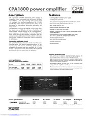 CREST AUDIO CPA1800 Specifications