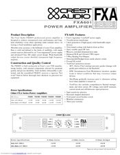 CREST AUDIO FXA601 Specifications