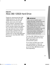 Xbox 9Z6-00001 -  360 Hard Drive 120 GB Removable User Manual