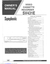 SYMPHONIC SV431E Owner's Manual