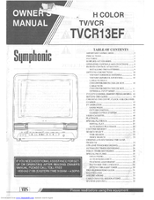 SYMPHONIC TVCR13EF Owner's Manual