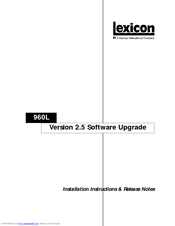 LEXICON 960L V2.5 - INSTALLATION AND RELEASE NOTES REV Installation Instructions Manual