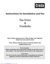 CREDA Credaplan Fan Oven Instructions For Installation And Use Manual