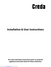 CREDA HBEDCG61 Installation And User Instructions Manual