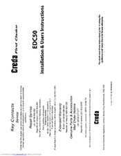 CREDA EDC50 Installation & User's Instructions