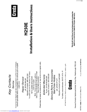 CREDA HBH250 Installation & User's Instructions