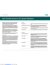 ESET NOD32 ANTIVIRUS - FOR NOVELL NETWARE SERVER Datasheet