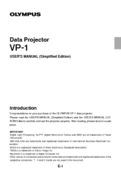 Olympus VP-1 - Data Projector - DLP User Manual