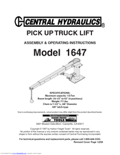 Central Hydraulics 1647 Assembly And Operating Instructions Manual