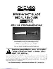 Chicago Electric 36W-110V HOT BLADE DECAL REMOVER Set Up And Operating Instructions Manual