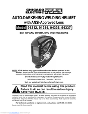 Chicago Electric 94336 Set Up And Operating Instructions Manual