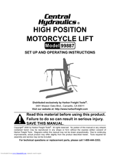 Central Hydraulics 99887 Set Up And Operating Instructions Manual