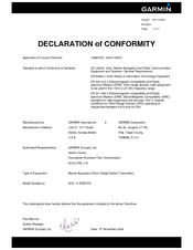 Garmin 010-11146-00 - GPS Receiver Remote Control Declaration Of Conformity