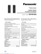 Panasonic SBHS100A - SPEAKER SYSTEM - MULTI LANGUAGE Operating Instructions Manual