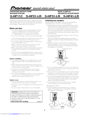 Pioneer S-HF41-LR - Left / Right CH Speakers Operating Instructions Manual