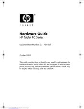 HP TC1000 - Tablet PC - Crusoe TM5800 1 GHz Hardware Manual